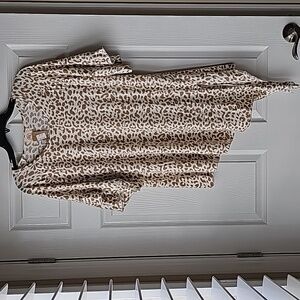 Grace & Emma Leopard Print Side Tie Women's Blouse, Large, Ivory and Tan…